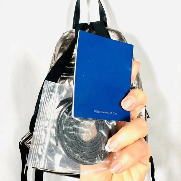 Rebecca Minkoff Julian Backpack Metallic Foil Leather Gunmetal Silver - Picture 9 of 14